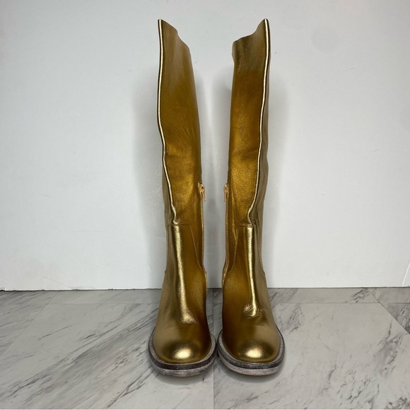 Free People Essential Gold Leather Tall Boot 38 1/2 - Picture 2 of 16